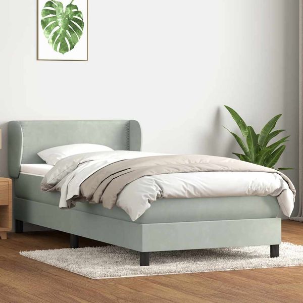 vidaXL Boxspringbett mit Matratze Hellgrau 80x210 cm Samt 3317421