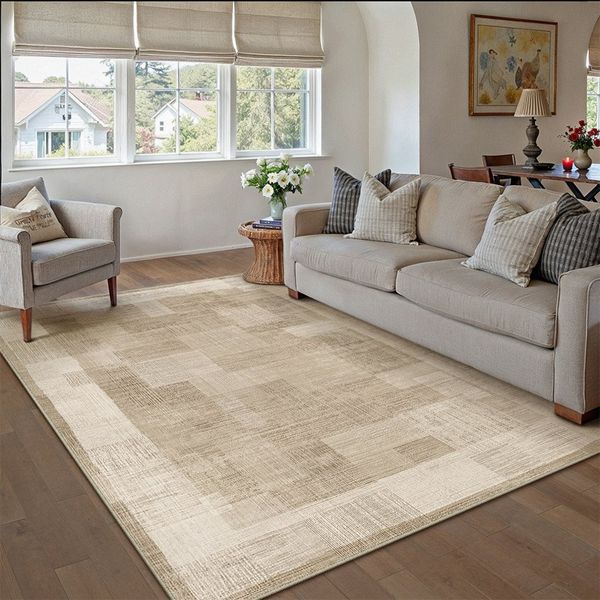 PURECOZY Teppich Kurzflor, Moderner Braun Teppich für Eingangsbereich Küche Büro, rechteckig, Höhe: 6.1 mm, Rutschfest, waschbar und pflegeleicht