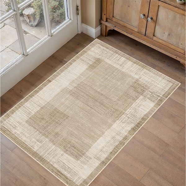 PURECOZY Teppich Kurzflor, Moderner Braun Teppich für Eingangsbereich Küche Büro, rechteckig, Höhe: 6 mm, Rutschfest, waschbar und pflegeleicht
