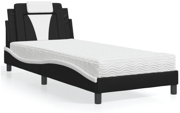 vidaXL Bett mit Matratze Schwarz und Weiß 80x200 cm Kunstleder 3208759