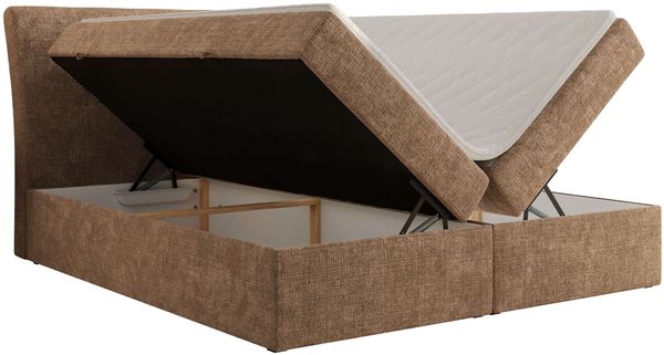 Boxspringbett DAGOS 200 x 200 cm mit Kopfteil, Lattenrost und Stauraum – Doppelbett mit Matratze & Topper Visco , stabile Konstruktion, Bettkasten, modernes Design - Hellbraun Schenille grob gewebt - H3 Bild 4