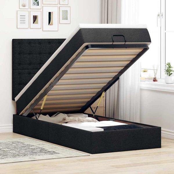 vidaXL Ottoman-Bett mit Matratze & LEDs Schwarz 90x200 cm Stoff 3314143