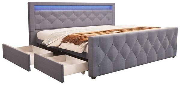 HOME DELUXE Polsterbett VELARA - 140 x 200 cm Dunkelgrau