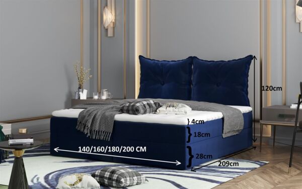 Boxspringbett Schlafzimmerbett PERLA 140x200cm Stoff Dunkelblau Bild 3