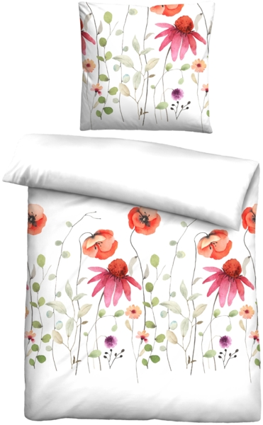 Traumhaft schlafen - Castell - Markenbettwäsche Baumwoll Renforce Bettwäsche 0040756 MOHNBLUMENWIESE, rot, 1x 135x200 cm + 1x 80x80 cm