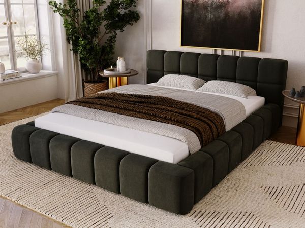 GRAINGOLD Alicante Doppelbett 160x200, Polsterbett mit Bettkasten und Kopfteil, Velour-Stoff, Dunkelgrau