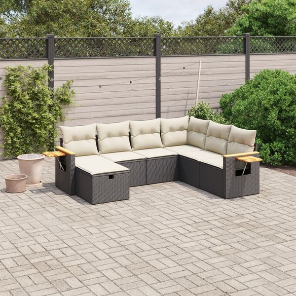 vidaXL 7-tlg. Garten-Sofagarnitur mit Kissen Schwarz Poly Rattan 3265543