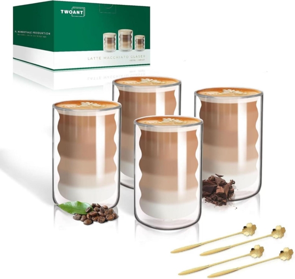 4 Latte Macchiato Gläser Doppelwandig 400ml inkl. Löffel