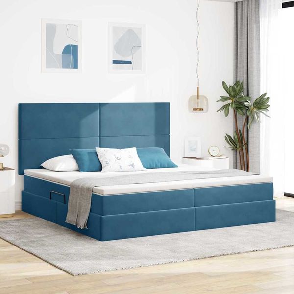 vidaXL Aufbewahrungsbett mit Matratze Dunkelblau 200 x 200 cm Samt 3371995