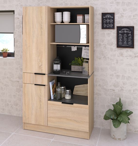 Küchenbuffet >Fumay 11< in Eiche /Beton - 100x186x45cm (BxHxT)