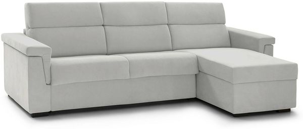 Dmora Schlafsofa mit Halbinsel Ganzaria, Verwandelbares Ecksofa für das Wohnzimmer, gepolstert, abnehmbar, 100 % Made in Italy, 285x160 h100 cm, Hellgrau