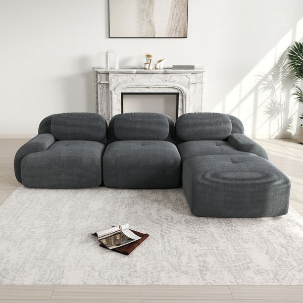 Modulares Ecksofa 75cm×298cm×178cm in Grau – rahmenlos, ohne Montage, mit 32D-Hochdichteschaum und Cordstoff
