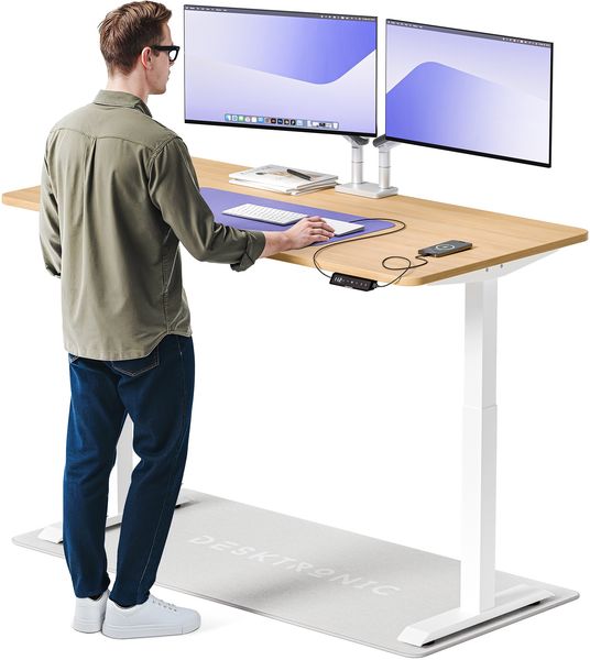 Desktronic HomeOne Elektrisch höhenverstellbarer Schreibtisch 160x80cm Weiß/Eiche mit Memory-Funktion, Anti-Kollisions Technologie, USB-A und USB-C-Ladeanschlüssen