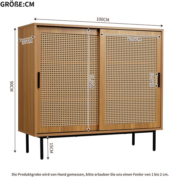 Sideboard 100x37x90 cm in Walnuss mit 2 Schiebetüren und 3 Regalböden Bild 5