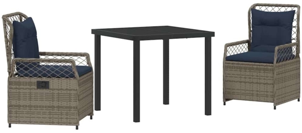 vidaXL Garten Essgruppe 3 pcs Grau Poly-Rattan 3381051
