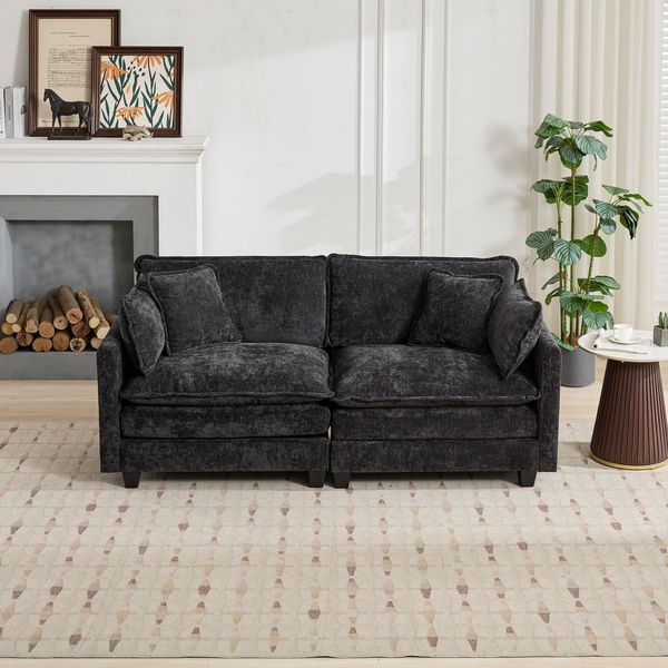 2-Sitzer-Sofa aus Chenille mit modularem Design, schwarz