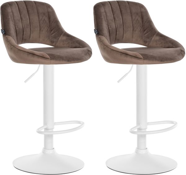 2er Set Barhocker SEGAD - Samt Braun 47x48x85 cm Weiß | Barstuhl Mit Lehne Tresenhocker Tresenstuhl Kneipenhocker Kneipenstuhl