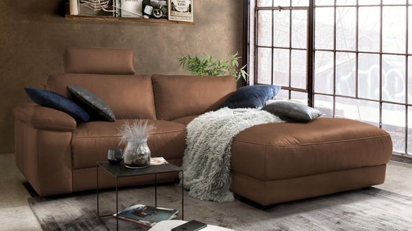 KAWOLA Sofa LOLA Ecksofa Leder braun mit motorischer Relaxfunktion Recamiere rechts 82 x 178 x 233 cm