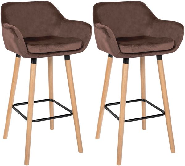 CLP 2er Set Barhocker Grant Samtbezug Gestell aus Buchenholz bis 150 kg,coffee