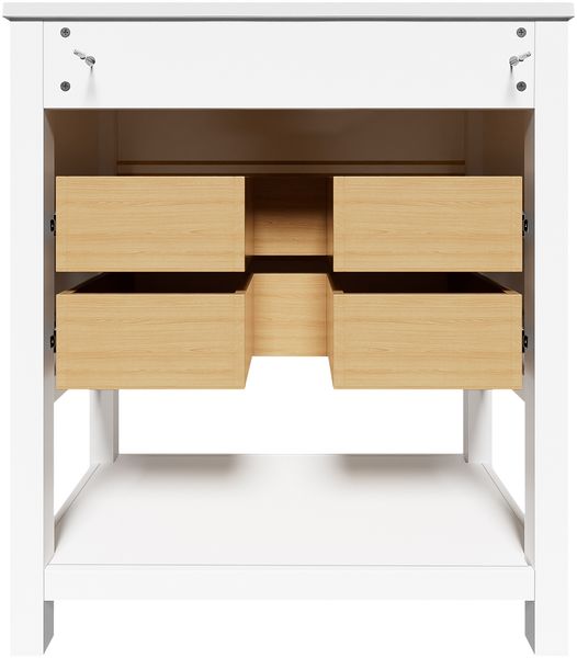 Flieks Waschtisch 76x46.5x86 cm, freistehender Badezimmerschrank mit Keramikbecken, 2 Schubladen, offenem Fach, Weiß/Gold Bild 7