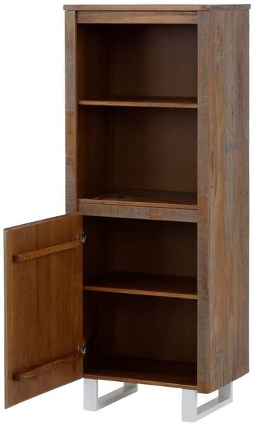 loft24 Bücherregal Larry, Bücherschrank, Regal, Standregal mit Tür, Akazie, Metallbeine
