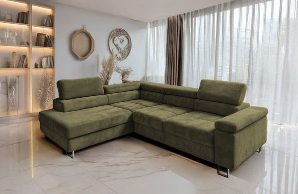 Goldstoff Ecksofa mit Schlaffunktion, Cord Couch für Wohnzimmer - Cord Ecksofa, Cord Sofa VOYAGE 2 Teile, Großer Bettkasten