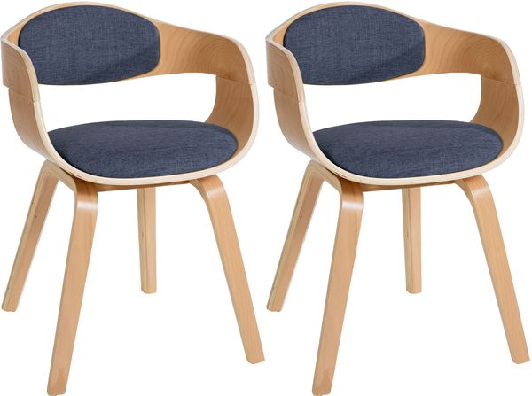 2er Set Stühle LONDON Stoff - 73x49x46cm, Natur/Blau Stoff Holz Gestell Konferenzstuhl Wartezimmerstuhl