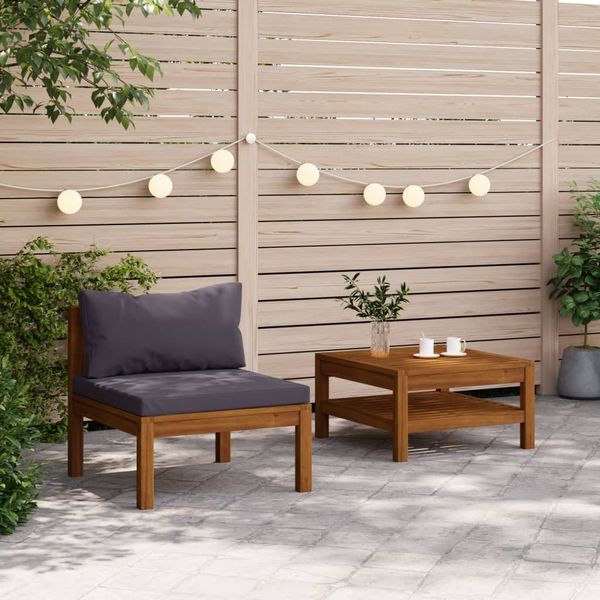 vidaXL 2-tlg. Garten-Sofagarnitur mit Dunkelgrauen Kissen Akazienholz 316284