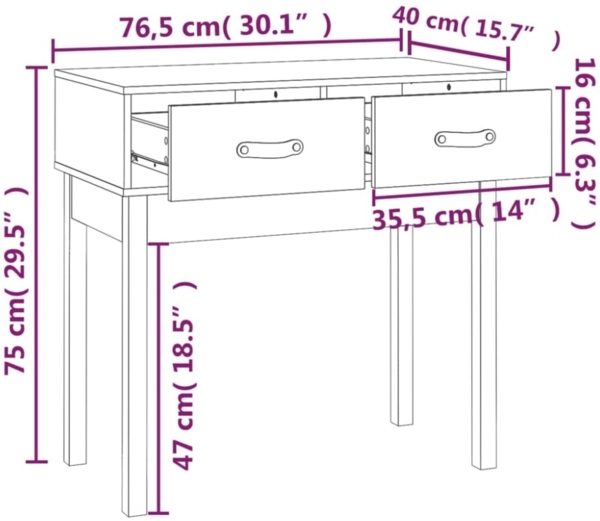 vidaXL Konsolentisch Weiß 76,5x40x75 cm Massivholz Kiefer 821750 Bild 5