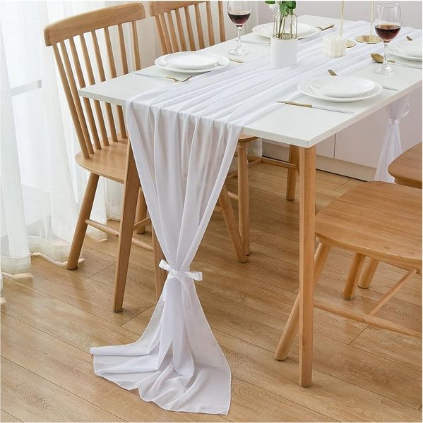 TUWENA Tischläufer Chiffon Tischläufer 70x300 cm Hochzeit Musselin Dekostoff, für Hochzeitsdeko, Tischdeko Geburtstag, Taufe, Babyparty