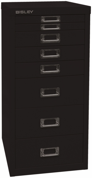 Bisley Multidrawer Schubladenschrank aus Metall mit 8 Schubladen DIN A4 ohne Sockel - Farbe: Schwarz, L298-633