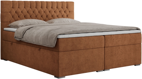 Boxspringbett mit 2 Bettkästen, Matratze und Topper - PERA - 160x200cm - Orange Stoff - H3 Bild 3