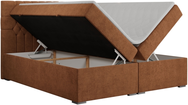 Boxspringbett mit 2 Bettkästen, Matratze und Topper - PERA - 160x200cm - Orange Stoff - H3 Bild 4