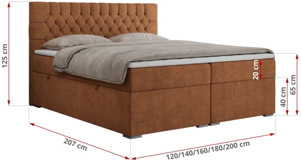 Boxspringbett mit 2 Bettkästen, Matratze und Topper - PERA - 160x200cm - Orange Stoff - H3 Bild 5