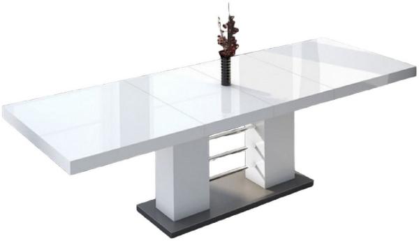 designimpex Esstisch Design HE-111 Weiß - Grau Hochglanz ausziehbar 160 bis 260 cm