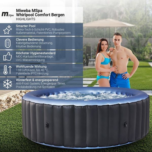mSpa Whirlpool Outdoor Whirlpool aufblasbar Comfort Bergen C-BE041 für 4 Personen, aufblasbares Aufstellbecken, (Whirlpool outdoor, Whirlpool aufblasbar, 2-tlg, Whirlpool), Whirlpool outdoor 4 Personen
