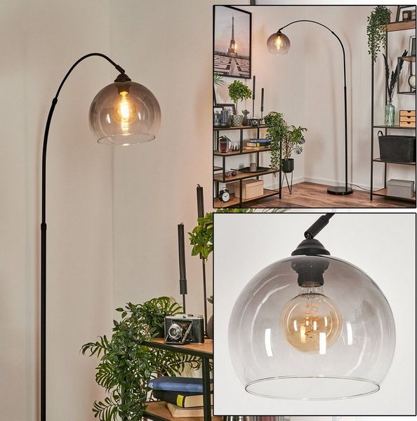 hofstein Stehlampe Stehlampe aus Metall/Glas/Marmor in Schwarz/Rauchfarben/Klar, ohne Leuchtmittel, verstellbare Bogenlampe Ø24,5cm Marmor-Fuß, 1xE27, ohne Leuchtmittel