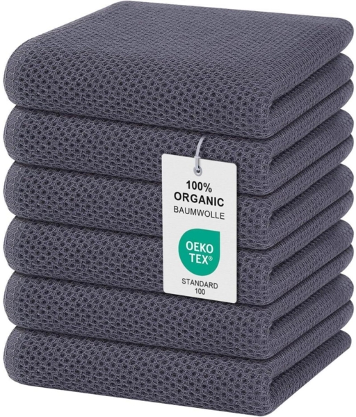 Moosfor Geschirrtücher 6er Set 100% Baumwolle Weich Saugfähig Dunkelgrau