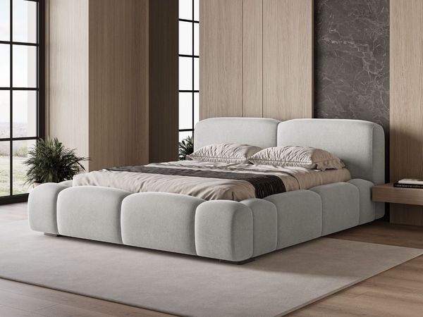 GRAINGOLD Aubi Polsterbett 160x200, Doppelbett mit Bettkasten, Velour-Stoff, Grau