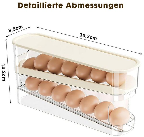 Refined Living Eierkorb 12 Eier Organizer Eierhalter Kühlschrank Eierbox Eier Aufbewahrung, (Automatisch Rollender Eierspender mit Deckel Transparent Vorratsdose, 1-tlg, Aufbewahrungsbox Frischhaltedose Egg Trays Küchenregal Platzsparender), Korbeinsat...