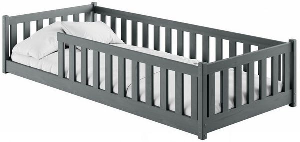 Kids Collective Kinderbett Bodenbett Bett mit Rausfallschutz & Lattenrost Montessori Bett Kinder (Jungen, Mädchen, Kinder, weitere Größen 80x180, 90x190, 90x200, 120x200, 140x200 cm), Jugendbett Gitterbett Einzelbett mit Matratze, Graphit 80x160 cm