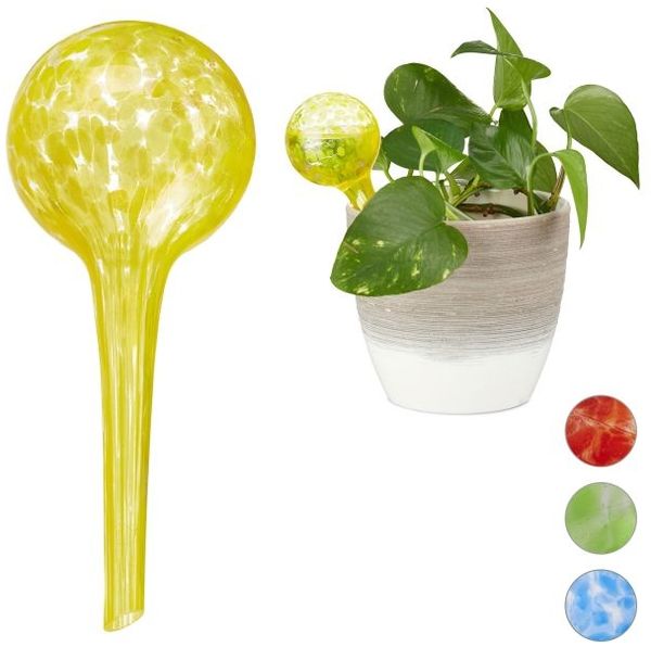 Relaxdays 4 x Bewässerungskugel Glas gelb