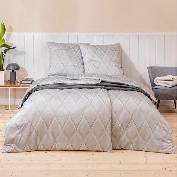 Estella Mako-Satin Bettwäsche 135x200 Lyanna silber Spiralen Wellen 7943-820
