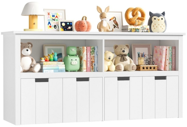 Homfa Kinderregal, Spielzeugtruhe Bücherregal 4 Schubladen mit Rollen 120 x 33 x 61,5cm