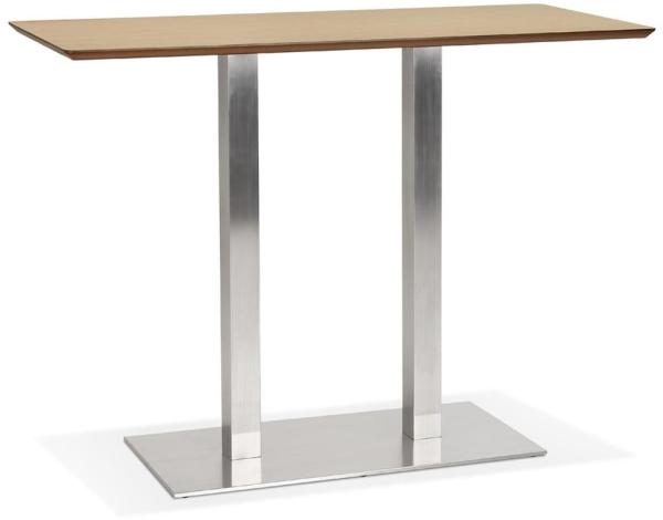 Kadima Design Hochtisch mit gebürstetem Stahlgestell, naturholzfarbener Platte, 150 x 70 x 100 cm, modern