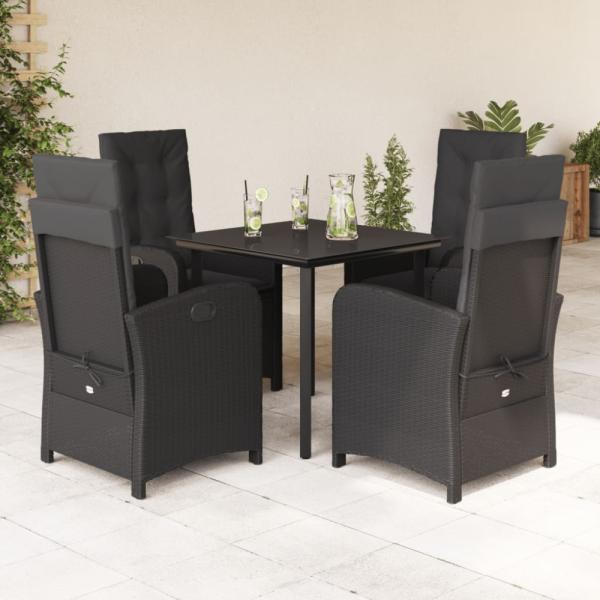 vidaXL 5-tlg. Garten-Essgruppe mit Kissen Schwarz Poly Rattan 3212321
