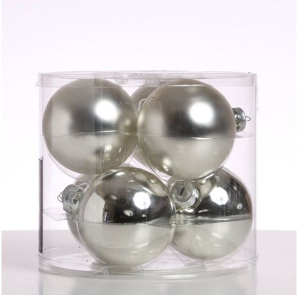MARELIDA Weihnachtsbaumkugel Christbaumkugeln Weihnachtskugeln Glas 8cm glänzend matt silber 6St. (6 St)