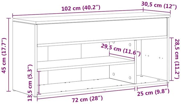 vidaXL Schuhbank Betongrau 102x30,5x45 cm Holzwerkstoff 859139 Bild 11