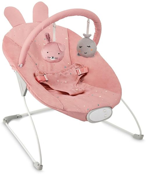MoMi GLOSSY Babywippe für Babys bis 9 kg, 3-Punkt-Sicherheitsgurt, Metallgestell mit Antirutsch-Füßchen, Gewicht 1,7 kg, Abmessungen 58 x 49 x 53 cm, sensorisches Modul für Kinderförderung
