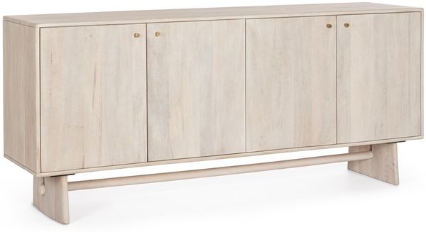 Sideboard Elisheva aus Mangoholz, skandinavischer Stil, beige, 180 cm, mit 4 Türen